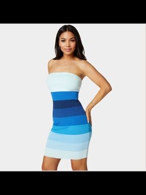 bebe Strapless Ombre Blue Bandage Dress